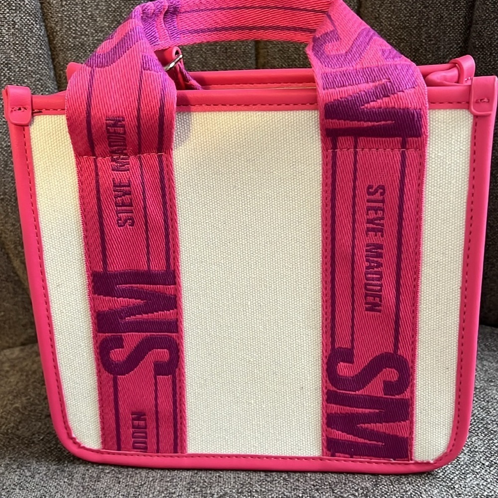 NWT Steve Madden bwebber satchel pink flash canvas crossbody tote bag - Picture 10 of 12